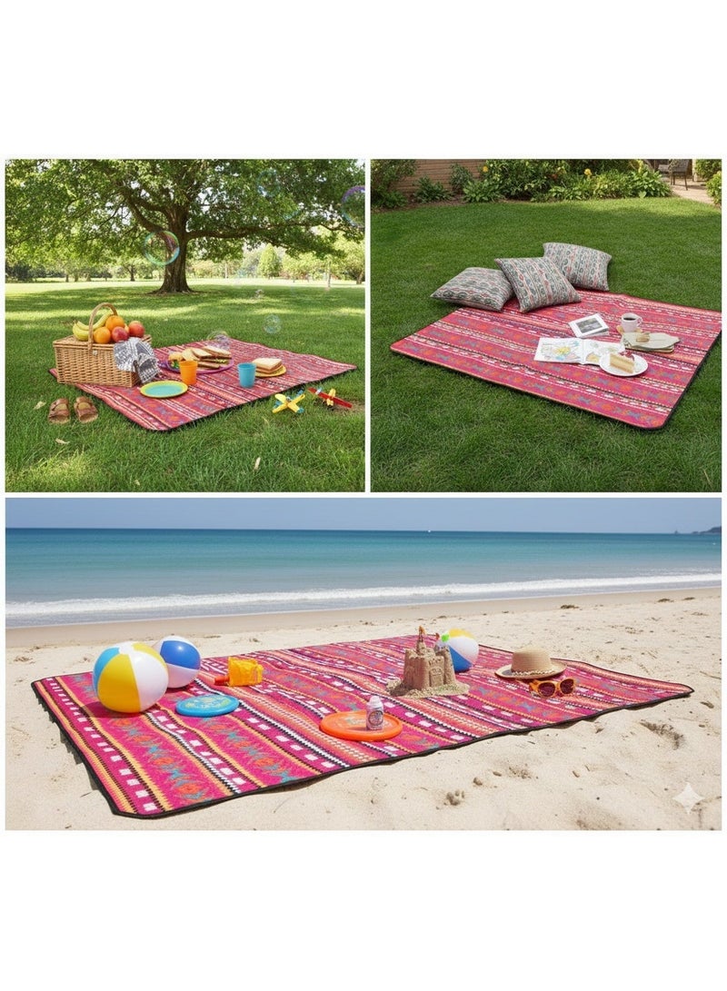 diu toyz Park Mat Picnic Blanket Waterproof Beach Blanket Waterproof Picnic Blanket Portable Picnic Mat Portable Beach Mat Camping Carpet Outdoor Majlis Carpet (200X150) Arabic Inspired Design (Red Pattern) - Image 2